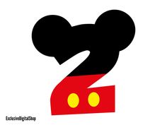 mickey mouse's head is shown in black and red with the number 2 on it