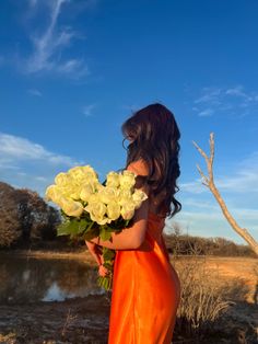 Birthday photoshoot 
Orange dress
Social media posts
Satin dress 
Flower bouquet 
Rose bouquet 
White roses Posing With Roses, Orange Dress Photoshoot, Poses With Bouquet, Flower Bouquet Photoshoot, Bouquet Poses, Bouquet Photoshoot, Vday Photoshoot, Photoshoot Orange, Bouquet White Roses