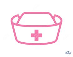 a pink medical hat with a cross on the front and side, as well as a white background