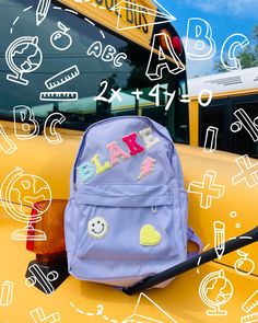 This custom children's backpack is the cutest back to school accessory! Made specifically for little ones our backpacks are just the right size for tiny shoulders & hands.  HOW TO ORDER  *Choose your backpack color  *Choose your backpack design          -Inital + 3 patches          -Inital + 4 patches         -Name + 3 patches         -Name + 4patches (Backpacks with names must only have 6 letters) *Use the personalization box to put exactly how you would like your initials or name.  🍎Available in 3 colors: Pink, Purple, Black 🍎Dimensions L 11" x W 4.3" x H 14.96 " 🍎 Return Policy: All products are personalized and not refundable  🍎 Availabe with letter patches (suggested 4-5 letters) Cute School Backpack Softback, Cute Purple Backpack For Students, Playful School Backpack With Adjustable Strap, Cute Softback Backpack For School, Trendy School Backpack With Letter Print, Cute School Backpack With Adjustable Strap, Trendy Backpack For School Events, Fun Backpack For Everyday Use And Back To School, Trendy Bags For End Of School Year Events