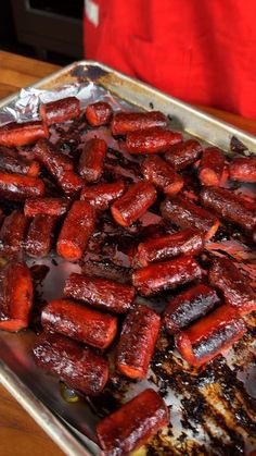 These charred hot dog burnt ends are crispy, juicy, and simply delicious. Serve with mustard for dipping. Fall Weenie Roast Ideas, Red Snacks For Party Food Ideas, Wedding Bites Appetizers, Recipes With Hot Dogs In Them, Hot Dog Halloween Food, Recipes With Weenies, Hot Dog Kabobs, Pickled Hot Dogs Recipes, Tailgate Cold Food Ideas