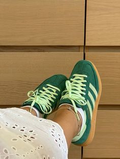 Adidas handball spezial collegiate green/ semi green spark/gum Green Spezial Adidas, Green Adidas Spezial, Green Adidas Outfit, Adidas Spezial Green, Vert Shoes, Green Ootd