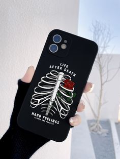 Black    TPU Floral Phone Cases Embellished   Phone/Pad Accessories Dark Phone Case Ideas, Black Phone Case Ideas, Phone Case Grunge Aesthetic, Dark Phone Cases, Alternative Phone Cases, Skeleton Rose, Customized Phone Covers, Rosé Phone, Rose Phone Case