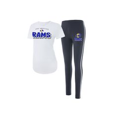 Sometimes you like to cheer on the Los Angeles Rams from the comfort of your home, and this Concepts Sport Sonata set makes it that much easier. Includes a comfortable tee and leggings with eye-catching Los Angeles Rams graphics and details. This set's soft, stretchy fabric also offers a casual feel.Sometimes you like to cheer on the Los Angeles Rams from the comfort of your home, and this Concepts Sport Sonata set makes it that much easier. Includes a comfortable tee and leggings with eye-catch White Charcoal, Leggings Set, Los Angeles Rams, Stretchy Fabric, Ram, Angeles, Angel, Leggings, Fabric