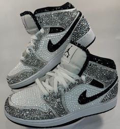 Rhinestone Jordans, Rhinestone Things, Cute Shoes Sneakers, Rhinestone Sneakers, Jordan 1 Mids, Teen Prom, Sneaker Ball, Casual Shoes Women Sneakers