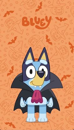 an image of a cartoon cat with bats on it's face and the word blue in