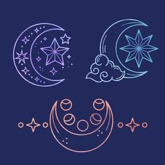 the moon and stars are drawn in different colors