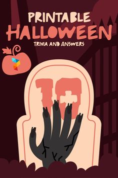 the front cover of printable halloween trivia and answers, with an image of hands reaching