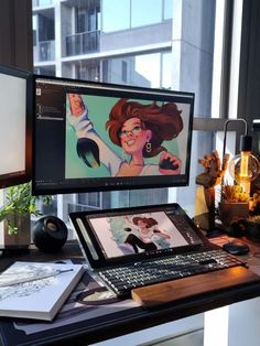 A digital artist's desk setup featuring a pen display, cozy warm lamp, and ambient lighting, perfect for creative work and inspiration. Digital Artist Desk Setup, Artist Desk Setup, Artist Setup, Art Studio Aesthetic, Art Setup, Ipad Desk, Room References, Artist Room, Artist Desk