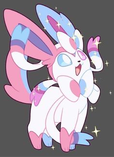 a pink and blue animal with stars on it's back legs, standing in front of