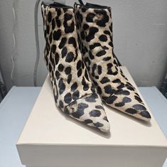 Worn Only Once, Excellent Condition, Kitten Heels Are Super On Trend Right Now But Also So Comfortable. Chic Leopard Print Leather Boots, Leopard Print Leather Boots For Party, Alexandre Birman, Pony Hair, Kitten Heel, Shoes Heels Boots, Shoes Women Heels, Heeled Boots, Kitten Heels