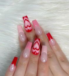 Heart Nail, Fake Nails With Glue, Stick On Nails, Girls Nails, Heart Nails, False Nail, Nail Arts, Best Acrylic Nails