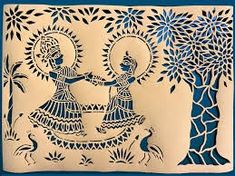 an intricately designed paper cutting depicting two women