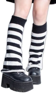 Casual Leg Warmers For Cosplay In Winter, Y2k Style Winter Bottoms For Alternative Fashion, Trendy Black Leg Warmers For Cosplay, Trendy Winter Knee-high Socks For Streetwear, Black Knee-high Socks For Winter Streetwear, Trendy Knee-high Winter Socks For Streetwear, Fitted Harajuku Style Leg Warmers For Cosplay, Knee-high Striped Winter Socks, Striped Knee-high Winter Socks