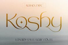 the word koshy is written in gold on a white background with black lettering