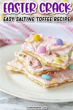 This Easter Crack, also known as Saltine Toffee, is one of our favorite sweet treats for Easter! Incredibly easy and tastier than any candy you'd buy at the store, this delicious dessert is as addictive as the name suggests. Don't say you weren't warned! Easter Bark Recipe, Easter Snack Mix, Treats For Easter, Easter M&ms, Easter Candy Recipes, Easter Bark, Easter Candies, Easter Sweet Treats