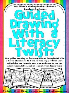 the guided drawing with a library twist book is shown in blue and pink stripes, which are