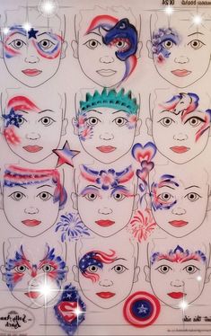 Fourth Of July Face Painting, 4th Of July Makeup, Professional Face Paint, Paint Makeup, Face Ideas, Copper Wire Art, Face Paints, Face Painting Easy