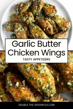 garlic butter chicken wings on a white plate