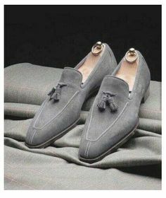 Gray Suede Handmade Tassels Loafers Moccasin Formal Shoes on Storenvy Light Gray Dress, Gray Dress Shoes, Quality Leather Boots, Custom Design Shoes, Gray Shoes, Suede Leather Shoes, Men Suede, Moccasins Shoes, Leather Moccasins