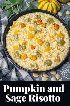 pumpkin and sage risotto in a black bowl