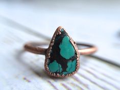 Turquoise ring | Simple stone stacking ring | Turquoise stone ring | Electroformed mineral jewelry | Organic stone jewelry | Mineral ring Unique Turquoise Stackable Rings As Gift, Unique Turquoise Stackable Rings For Gift, Adjustable Turquoise Ring With Patina For Gift, Raw Opal Engagement Ring, Rough Opal Ring, Rings Jewelry Simple, Stone Stacking, Turquoise Stone Ring, Raw Opal Ring