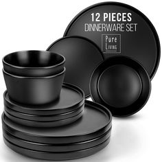 the black dinnerware set is ready to be eaten