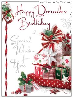 a happy december birthday card with presents