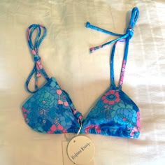 Matching Bottoms Posted Separately (Size M) Top Size S Bralette In Pocket Locket Style Adjustable Floral Print Swimwear, Adjustable Blue Swimwear For Spring, Adjustable Blue Swimwear, Adjustable Blue Swimwear For Festivals, Pocket Locket, Triangle Swimsuit Top, Swimsuit Inspo, Triangle Swimsuit, Candle Table