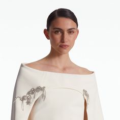 Manorel Ivory Broken Jewellery Embroidered Harness & Rowan Dress – Maison Safiyaa USA Off The Shoulder, Cape, A Line, Mini Dress, Embroidery, Dresses