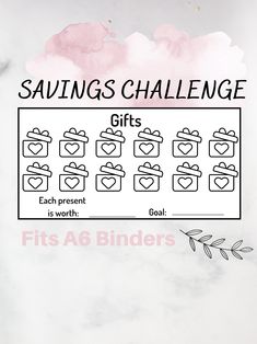 the savings challenge for valentine's day is shown in black and white with pink watercolor