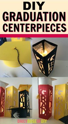 the instructions to make an easy graduation centerpiece with paper and light bulb for decoration