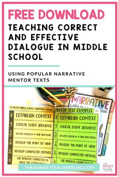 a book with text that reads teaching correct and effective middle school using popular narrative mentor texts