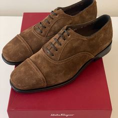 Sz 6 Eee - Wide Shoes, Runs Big, Fits Like Us 7 Salvatore Ferragamo Seul Men Brown Suede Dress Oxford Shoes New In Box Made In Italy. Retail Was $695 Fitted Suede Leather Shoes For Business, Designer Fitted Oxfords With Brogue Detailing, Lace-up Oxfords For Galas, Fitted Oxfords For Galas, Fitted Suede Leather Shoes For Semi-formal Occasions, Fitted Lace-up Oxfords For Galas, Semi-formal Fitted Suede Leather Shoes, Formal Suede Cap Toe Oxfords, Fitted Suede Brogue Leather Shoes