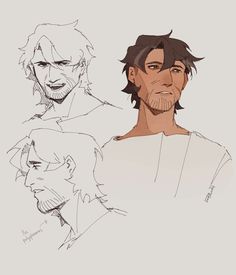 some sketches of the characters from star wars, including an older man with black hair