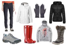 women's winter clothing and accessories including boots, gloves, jackets, and coats