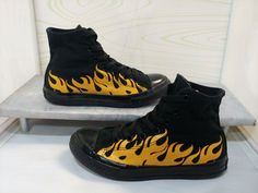 Converse All chuck Taylor High Top Black Flames 🔥 Shoes Youth US Size 13. Condition is "Pre-owned". Shipped with USPS Priority Mail. These Converse All Stars are in good condition. There are a couple small blemishes but nothing bad. No rips, tears, holes, or stains. They are all black with yellow flames. Size 3. Feel free to ask questions before buying. I accept highest offers regularly so if my prices seem too high, dont worry, just make an offer, i am always willing to negotiate on price. Tha Black Flames, All Black Converse, Converse All Stars, Black Converse, Black High Tops, Chuck Taylors High Top, Converse All Star, Chuck Taylor, Shoe Box