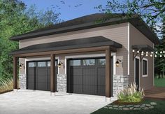 a two car garage is shown in this rendering