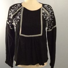 Rebellion Again Embroidered Long Sleeve Top Nice Embroidered Detail Length 21” Tip To Top 19.5” Topmedium M5 Casual Long Sleeve Top With Contrast Embroidery, Casual Black Top With Embroidered Hem, Black Long Sleeve Top With Embroidered Sleeves, Black Tops With Embroidered Hem For Fall, Black Tops With Embroidered Sleeves For Fall, Black Long Sleeve Tops With Floral Embroidery, Black Crew Neck Blouse With Floral Embroidery, Black Long Sleeve Blouse With Embroidered Sleeves, Fitted Black Top With Embroidered Sleeves