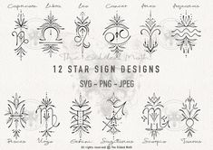 12 star sign designs svg - png - jpegs