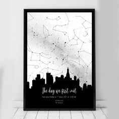 a black and white poster with the words, the day we first met on it