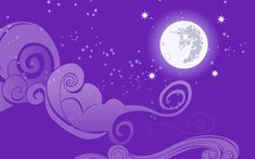 a purple background with swirls and a full moon in the night sky above it