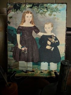 a painting of two children holding hands