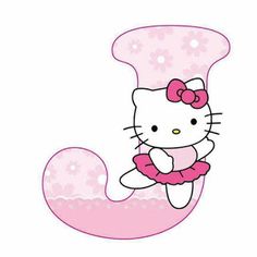 the letter j is for hello kitty with a bow on her neck and tail,