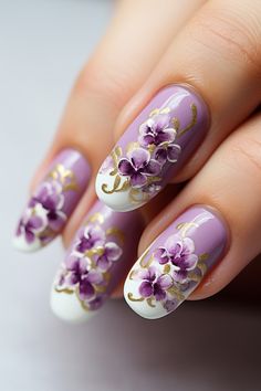 Deep Purple Flowers, Garden Party Theme, Floral Nail