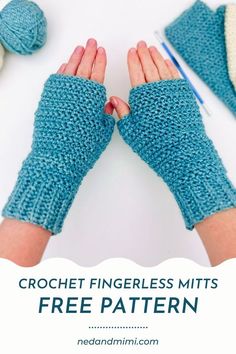 crochet fingerless mitts free pattern with text overlay that reads, crochet fingerless mitts free pattern