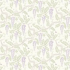 a white and purple wallpaper with vines on the bottom, in shades of lavender