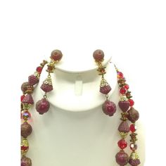 "Vintage Multi Strand Parure, Ornate Double Strand Necklace and Matching Shoulder Duster Clip On Earrings, Red Carved Resin Gilt Beads, Romantic Lady Cameo Bead Design, Jewelry Set Measurement * Necklace 25\" with 3\" extender; Earrings 2-3/4\" Condition * Very nice condition. Gently worn with minimal wear. SIZE: Womens 28\" CONDITION: Pre-Owned Good Very nice condition. Gently worn with minimal wear." Elegant Red Beaded Festival Necklaces, Formal Red Beaded Jewelry, Elegant Red Beaded Necklace For Christmas, Elegant Red Beaded Necklaces For Festivals, Elegant Red Beaded Necklace For Festivals, Traditional Red Beaded Necklace For Formal Occasions, Elegant Red Festive Beads, Elegant Red Beads For Festivals, Elegant Red Beads For Festive Occasions