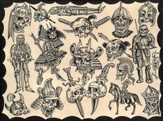 an old school tattoo design with skulls and skeletons