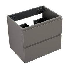 a gray drawer with two drawers on each side and an opening for the top section